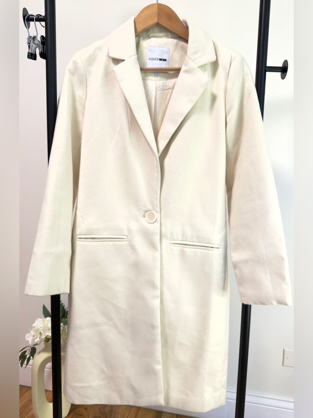 Fashion Nova It’s A Long Story Coat Cream Ivory Faux Wool Longline Trench XS